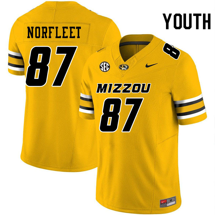 Youth #87 Brett Norfleet Missouri Tigers College Football Jerseys Stitched-Gold